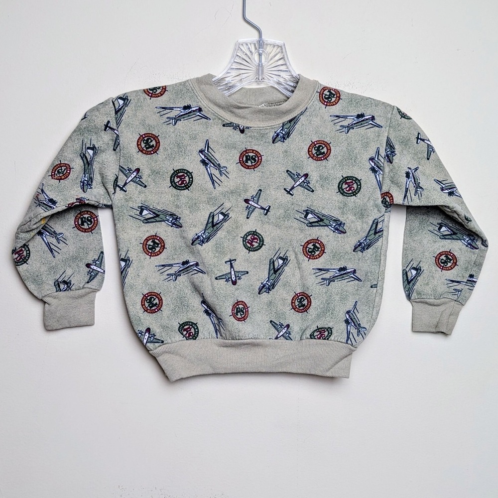 Vintage Garanimals Flying Squadron Airplane Crewneck Sweatshirt 80s AOP Size 4T